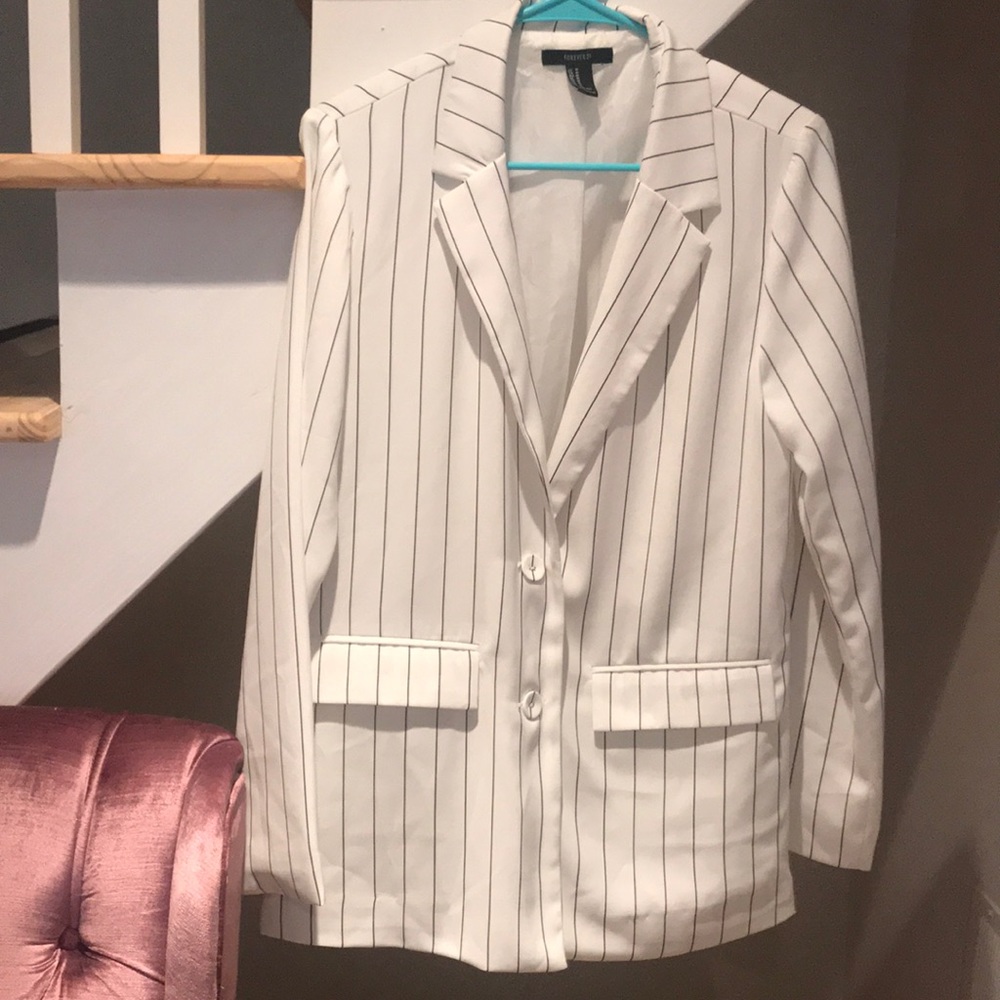 Oversized White/ Navy Striped Blazer